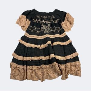 Barok Boho Cottagecore Peasant Dress S/M Tiered Embroidered Lace Festival